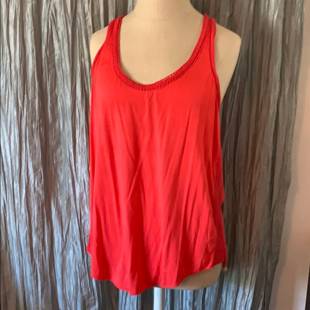 Ella Moss Coral Red Top with Woven Details